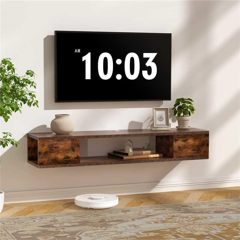 GHC Floating TV Stand, Wall Mounted Entertainment Center and Cabinet Shelf, TV Console with Storage, Media Console for DVD Player, Space-Saving Under TV Shelf for Living Room (Natural Oak)