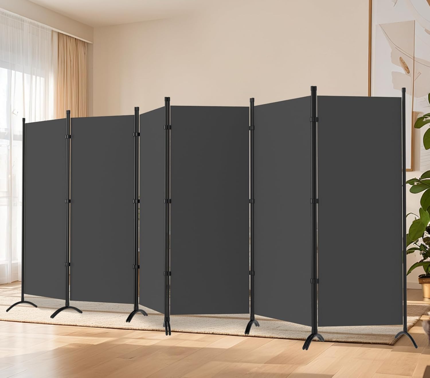 Room Divider-6 Panels Black Folding Privacy Screens, 6 ft Partition Room Dividers Wall for Separation, Home, Office, Classroom, Studio