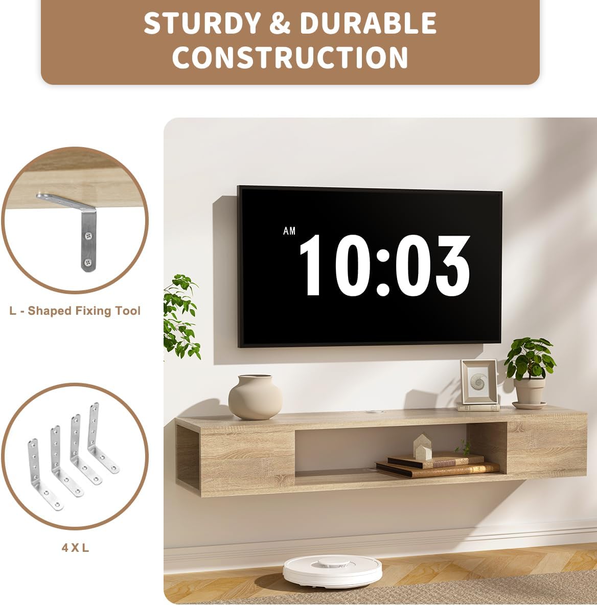 GHC Floating TV Stand, Wall Mounted Entertainment Center and Cabinet Shelf, TV Console with Storage, Media Console for DVD Player, Space-Saving Under TV Shelf for Living Room (Natural Oak)