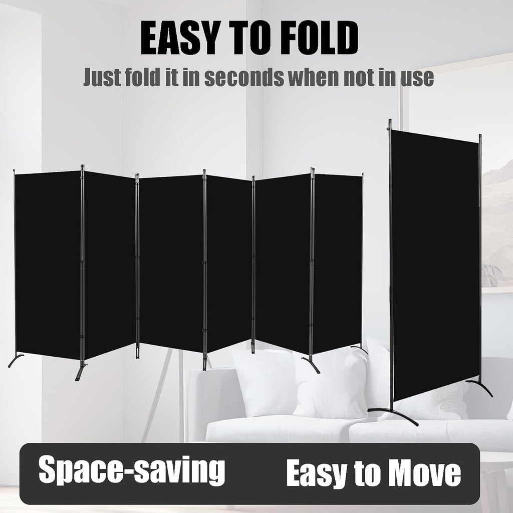 Room Divider-6 Panels Black Folding Privacy Screens, 6 ft Partition Room Dividers Wall for Separation, Home, Office, Classroom, Studio