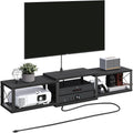 Floating TV Stand with Power Outlet, Wall-Mounted Entertainment Center with Storage, Floating Metal Frame Media Console Shelf for Under TV Storage, for Living Room, Bedroom, Black TVHB101E01