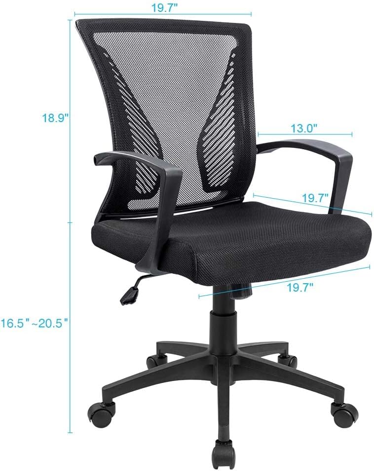 Furmax Office Chair Ergonomic Computer Desk Mesh Chair Mid Back Swivel Lumbar Support with Armrest (1, Black)