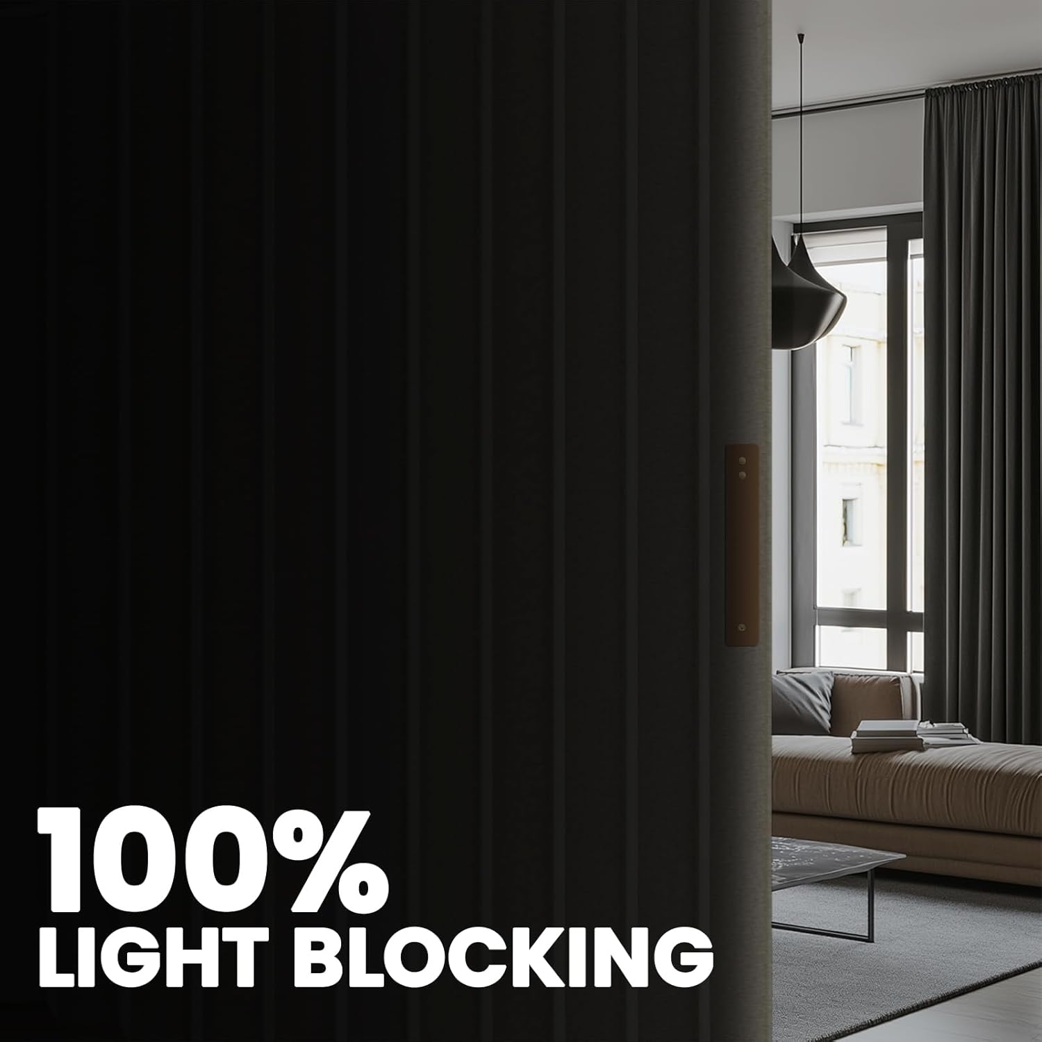 AJAZZ 100% Blackout Room Divider Curtains Screen Partitions, Blackout Sound Reducing Divider Room Panel for Doorway Glass Window Sliding Door Patio(Cream White, W100 x L84, 1 Pack)