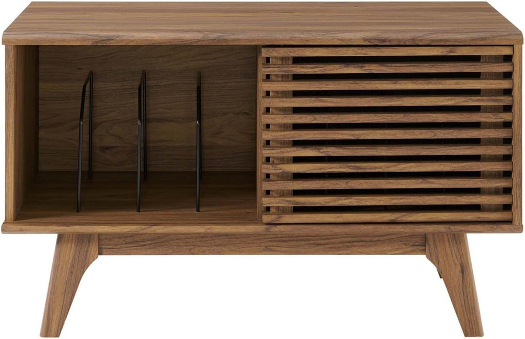 Modway Render Mid-Century Modern 37" Vinyl Record Display Stand in Walnut, 37 Inch