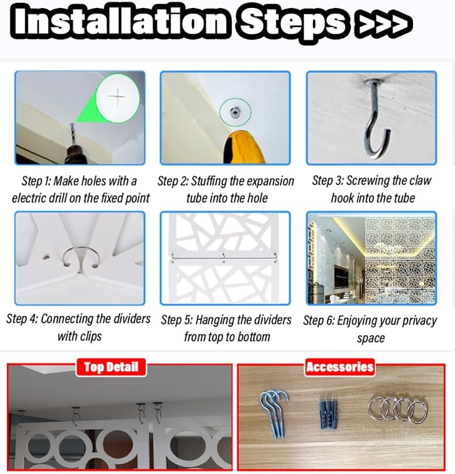 Hanging Room Dividers Panels from Ceiling, Wood Plastic Privacy Partitions Panel Screen, Simple Hanging Screen Home Decor Hollow Screen Adornment (Color : Natural, Size : 12Pcs)