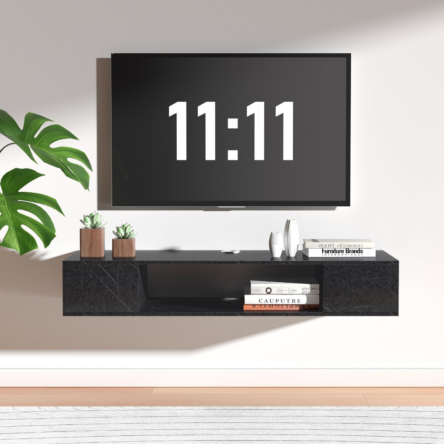 GHC Floating TV Stand, Wall Mounted Entertainment Center and Cabinet Shelf, TV Console with Storage, Media Console for DVD Player, Space-Saving Under TV Shelf for Living Room (Natural Oak)