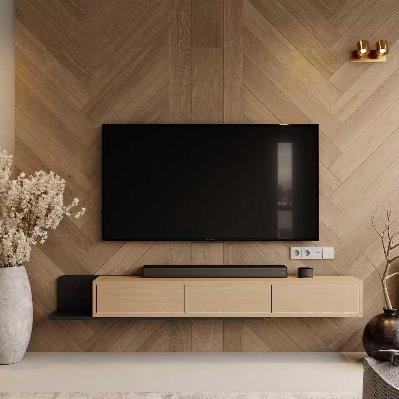 Floating TV Stand,Adjustable 59–94 in Wall Mounted TV Canbinet, Extendable Under TV Shelf with 3 Doors, Floating TV Unit for Living Room, Bedroom,Natrural