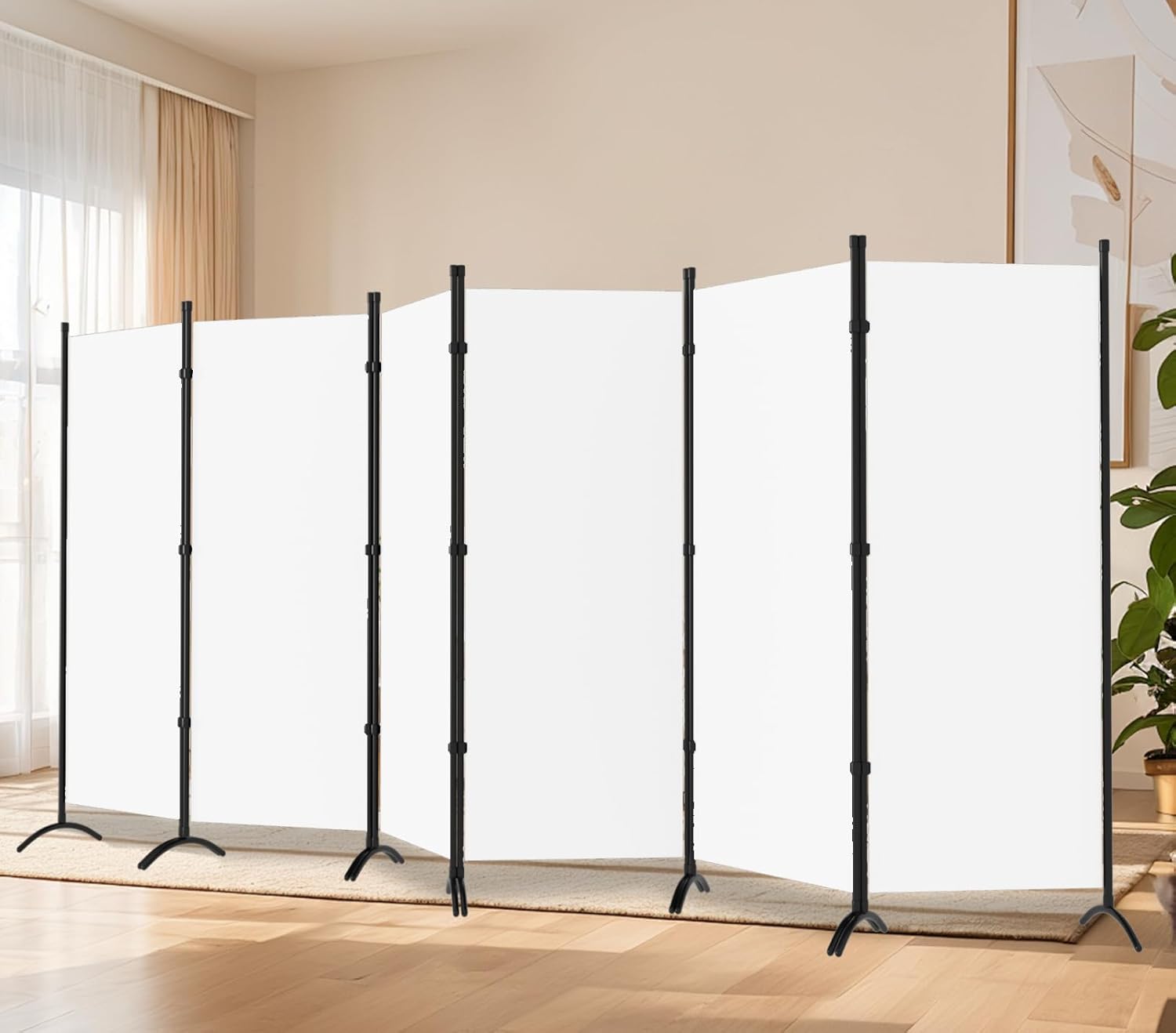 Room Divider-6 Panels Black Folding Privacy Screens, 6 ft Partition Room Dividers Wall for Separation, Home, Office, Classroom, Studio