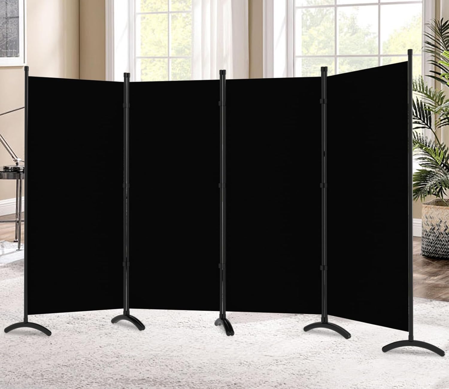Room Divider-6 Panels Black Folding Privacy Screens, 6 ft Partition Room Dividers Wall for Separation, Home, Office, Classroom, Studio