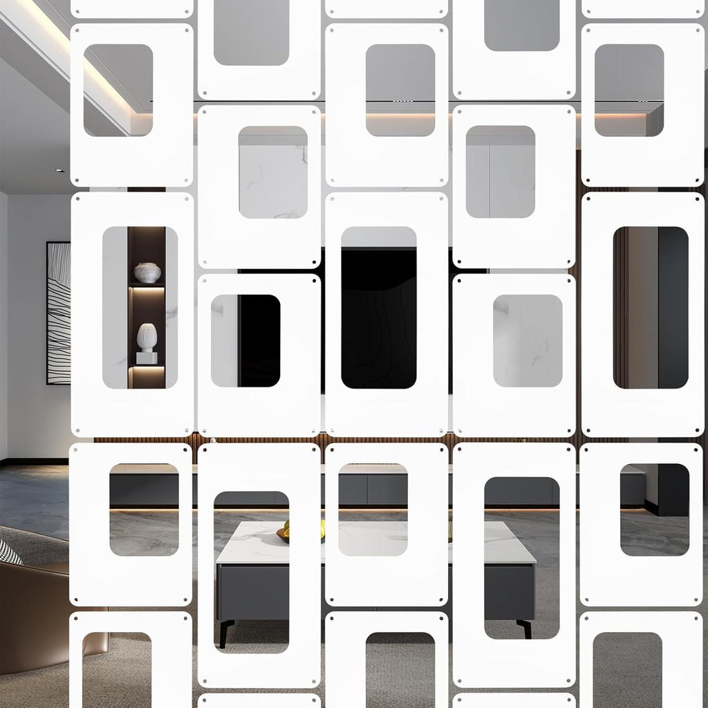 ANMINY 48 PCS Hanging Room Divider Decorative Thick Wall Privacy Screen Panels Set Modern Geometric Pattern Hollow Out Design for Bedroom Living Dining Room Kitchen Office Restaurant Decor - White