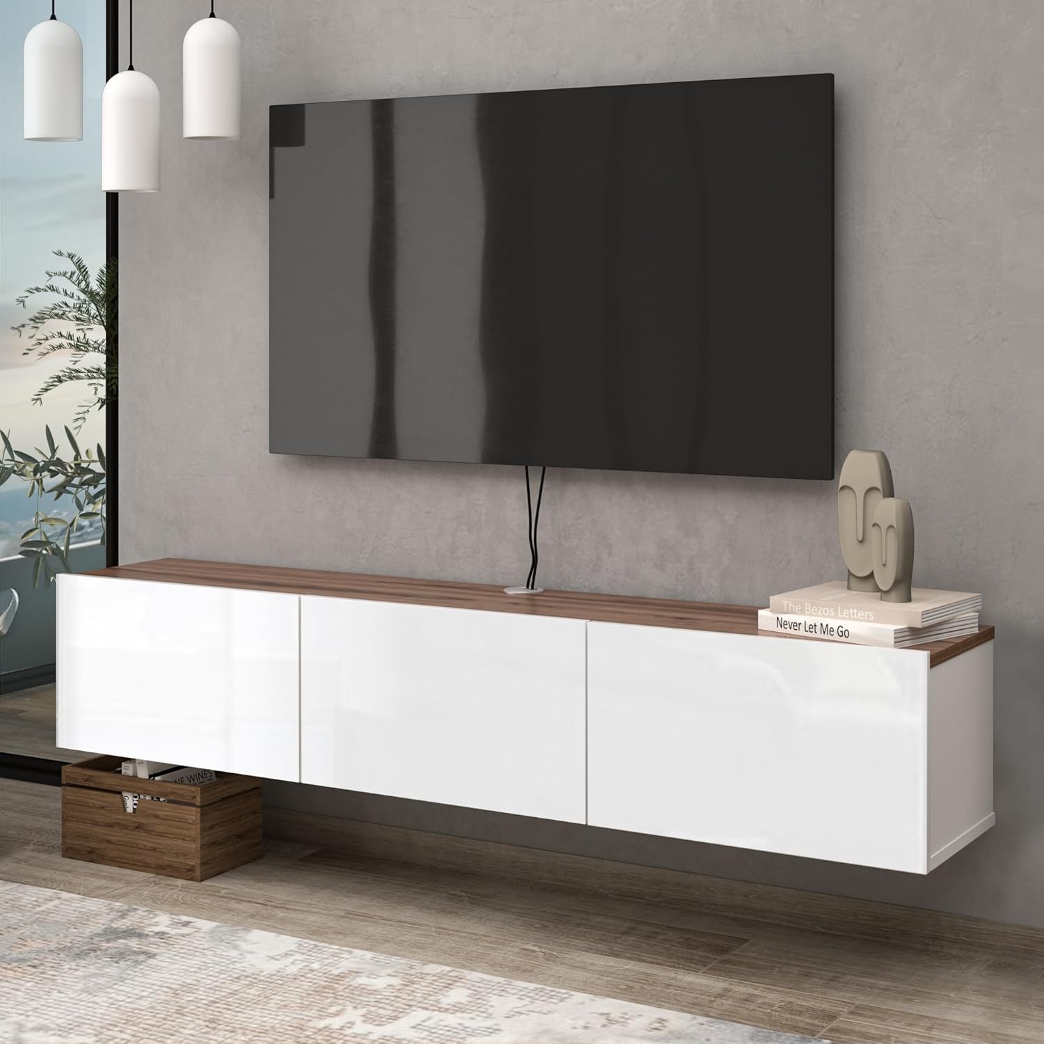 Atelier Mobili TV Stands for Living Room, TV Stand up to 75 inch TV, Floating TV Stand Wall Mounted, Floating Entertainment Center, Floating Shelf for Under TV, Oak Entertainment Center