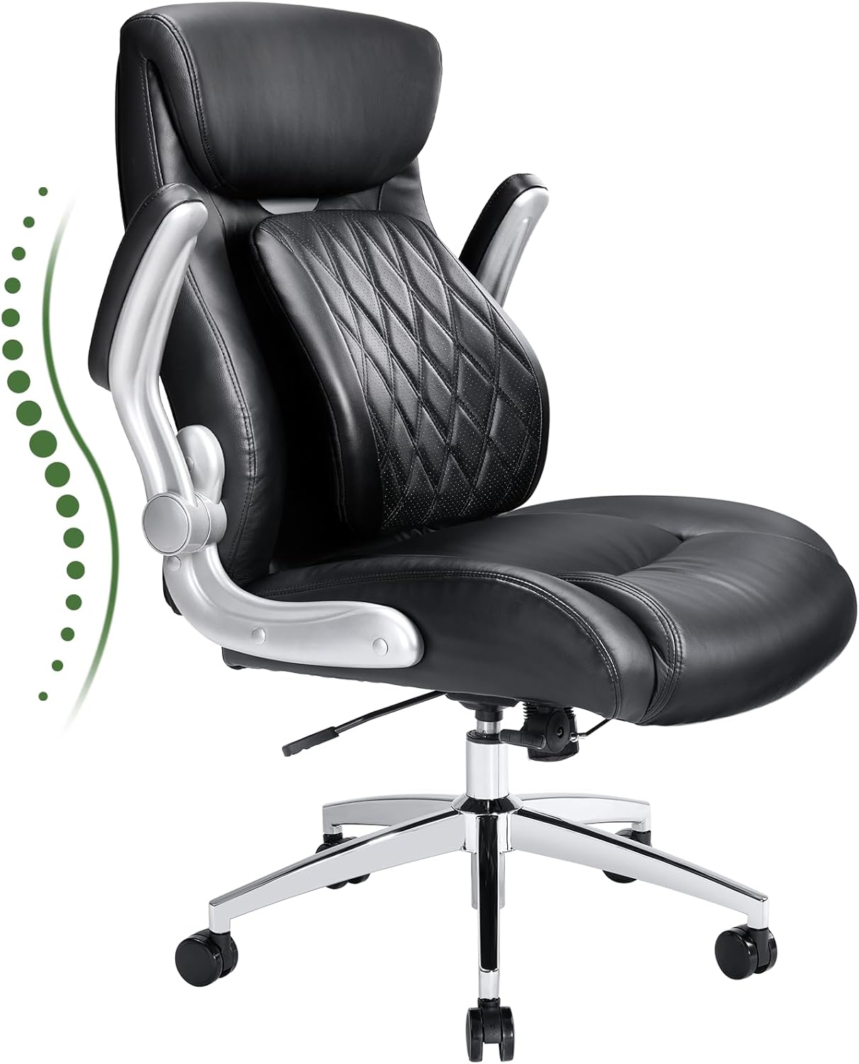 Marsail Executive Office Chair with Flip-up Armrests,PU Leather Ergonomic Desk Chair Height-Adjustable Swivel Rolling Computer Desk Chair,Black
