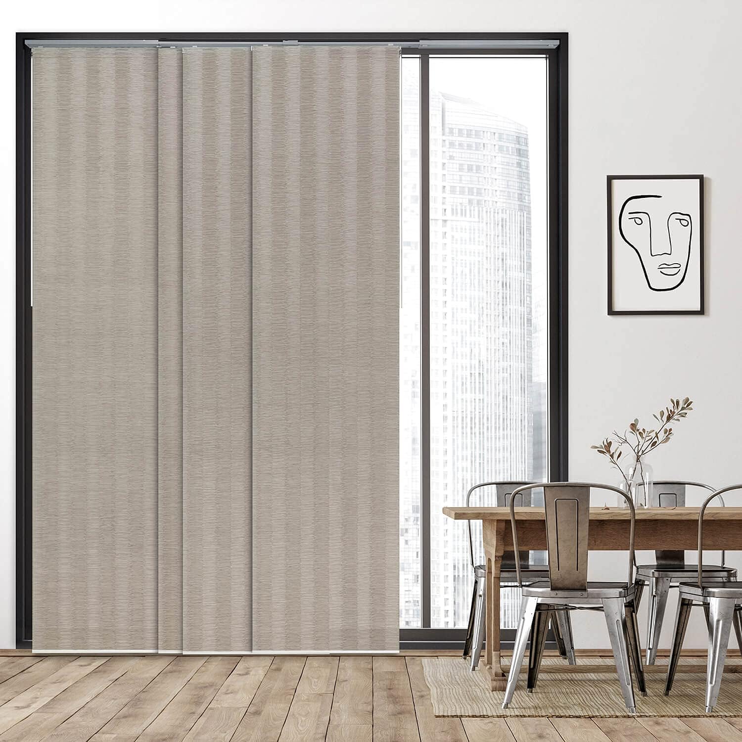 GoDear Design Adjustable Sliding Panel Hanging Room Dividers 45.8"- 86" W x 96" H, Extendable Vertical Blinds for Sliding Glass Doors, Closet Door Blinds Trimmable Fabric Panel Curtain Shades, Airo