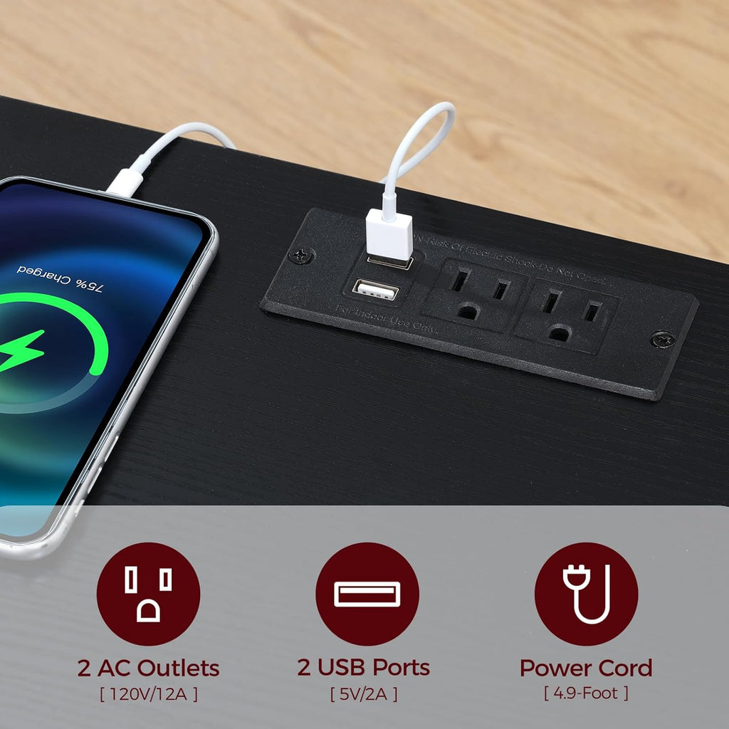 Floating TV Stand with Power Outlet, Wall-Mounted Entertainment Center with Storage, Floating Metal Frame Media Console Shelf for Under TV Storage, for Living Room, Bedroom, Black TVHB101E01