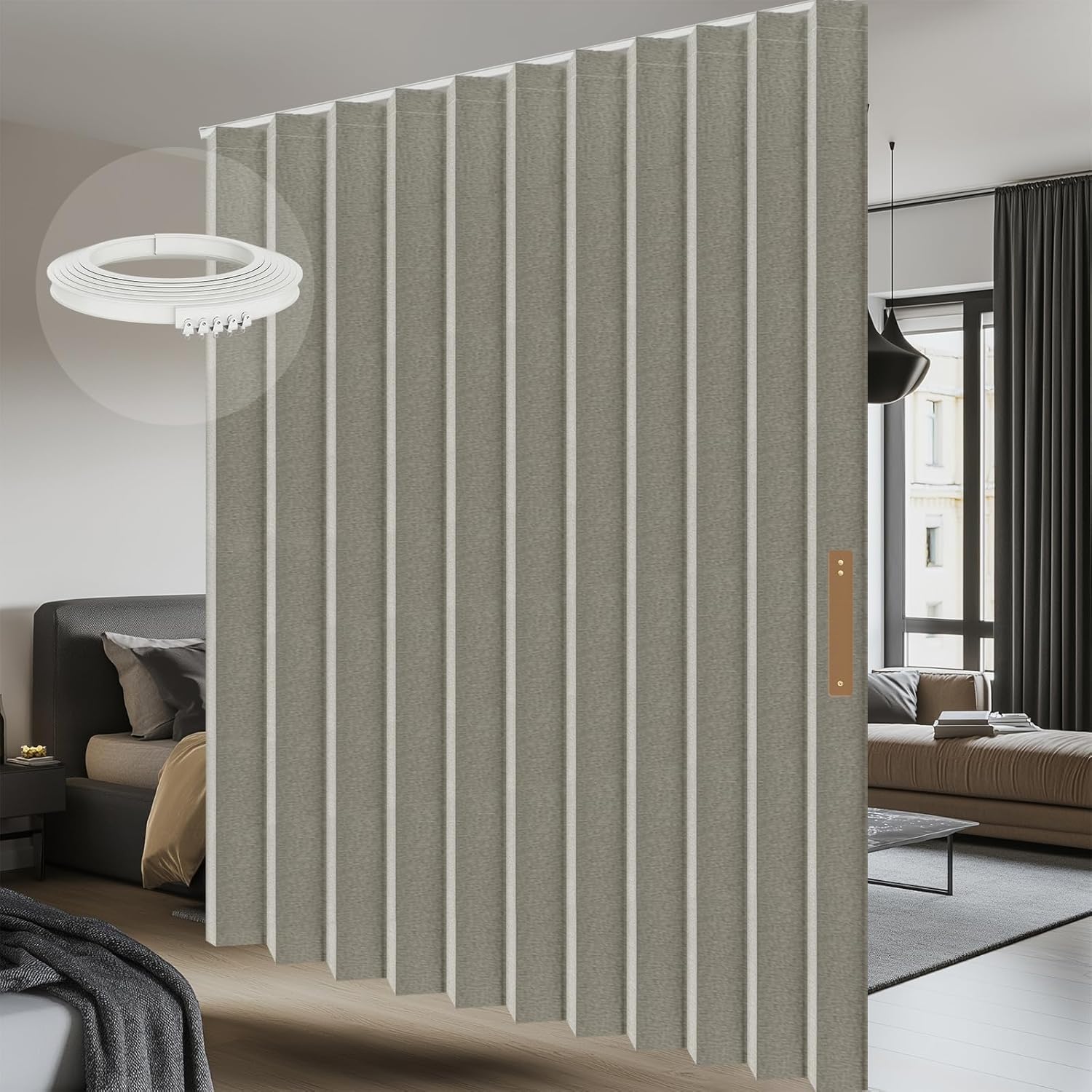 AJAZZ 100% Blackout Room Divider Curtains Screen Partitions, Blackout Sound Reducing Divider Room Panel for Doorway Glass Window Sliding Door Patio(Cream White, W100 x L84, 1 Pack)