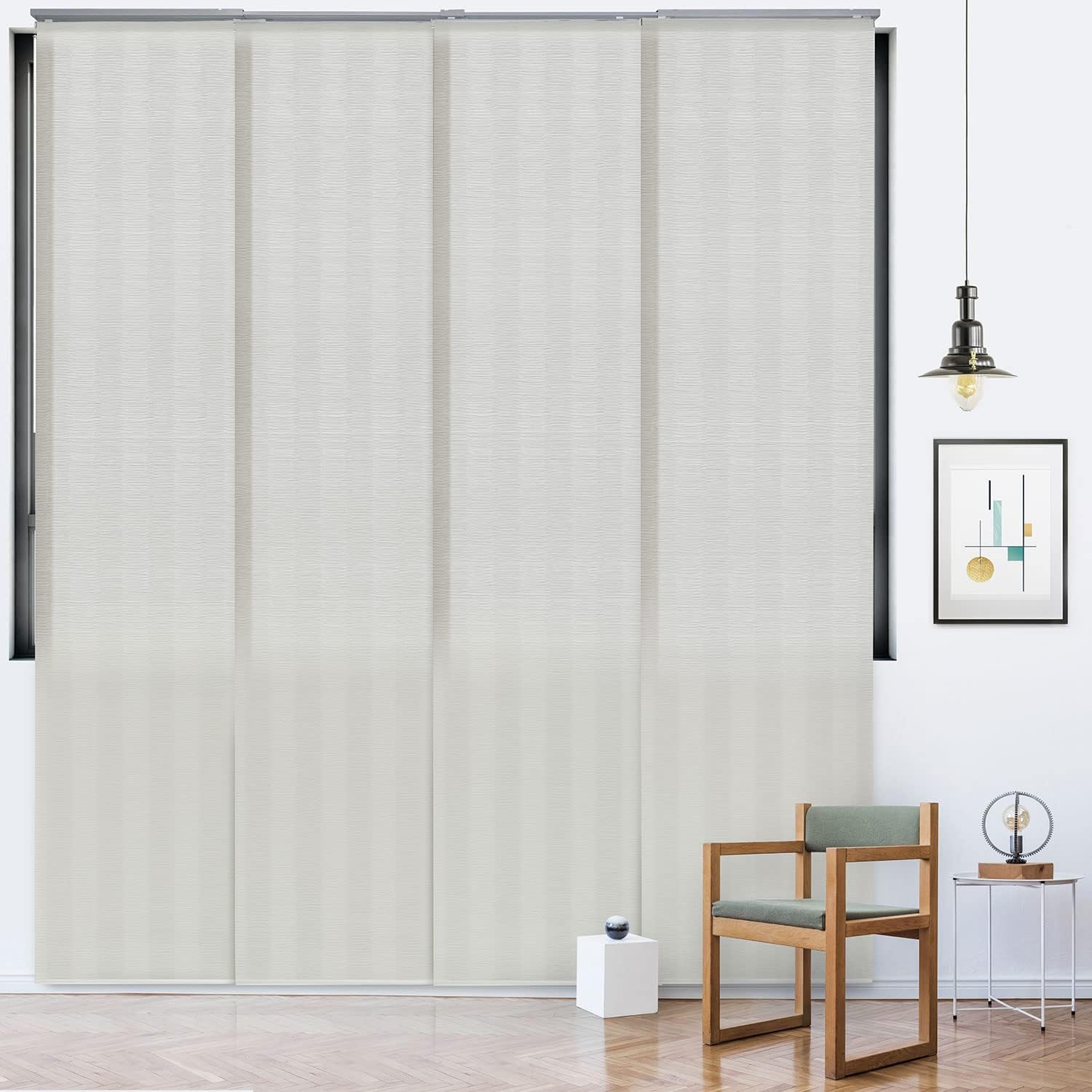 GoDear Design Adjustable Sliding Panel Hanging Room Dividers 45.8"- 86" W x 96" H, Extendable Vertical Blinds for Sliding Glass Doors, Closet Door Blinds Trimmable Fabric Panel Curtain Shades, Airo