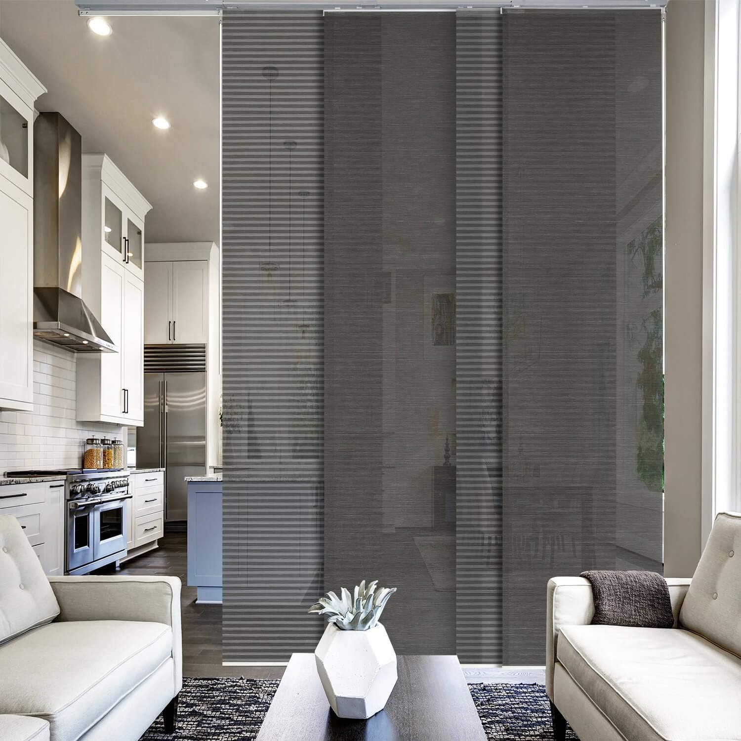 GoDear Design Adjustable Sliding Panel Hanging Room Dividers, Vertical Blind for Windows Doors, Extendable Track from 45.8" to 86" W, Trimmable Panel Curtains Up to 96", Semi-Sheer, Eclipse