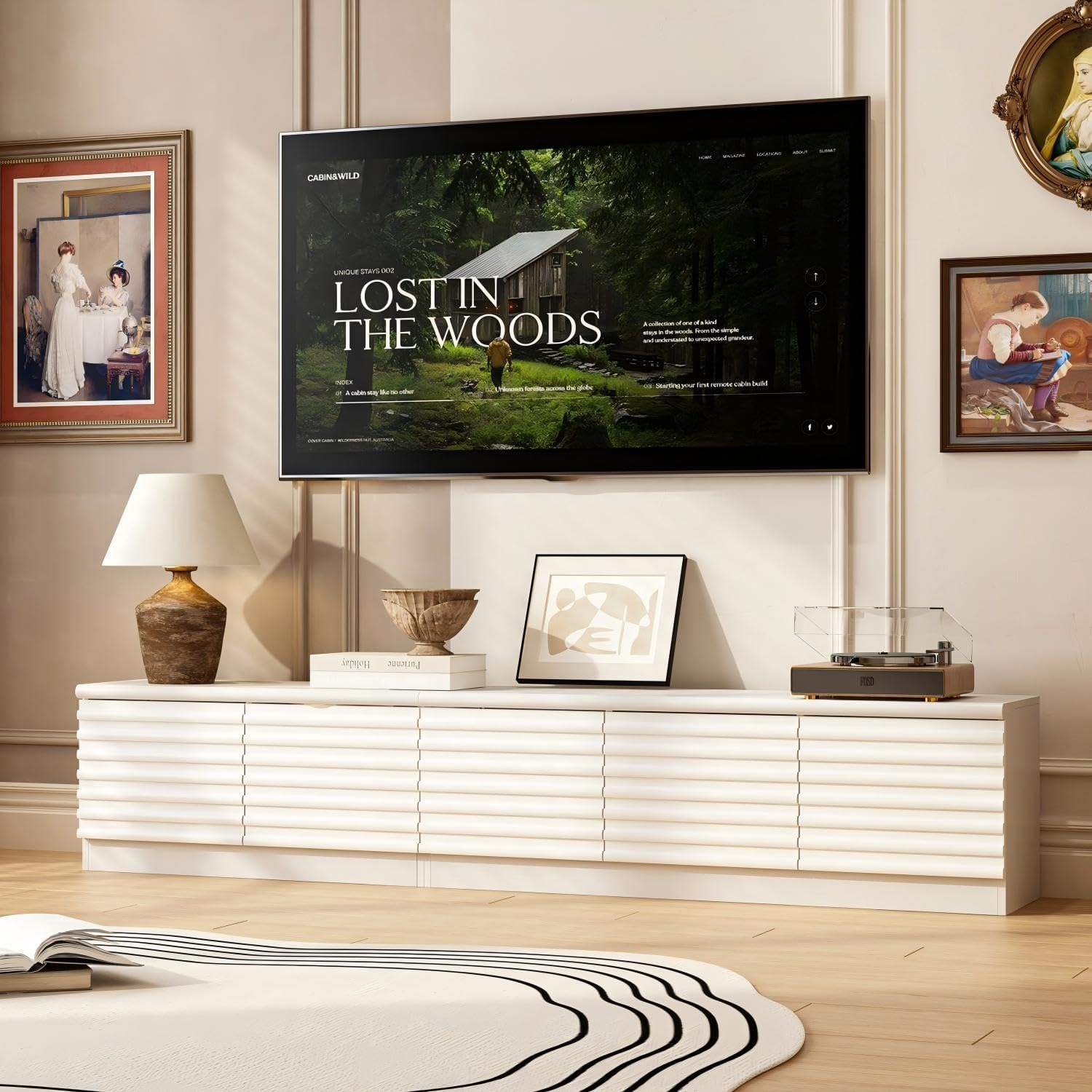 63” Floating TV Stand High Gloss TV Console with LED Lights, Wall Mount TV Console Table with 3 High Gloss Drawers, Floating Media Console for Living Room, Black, 13.8”D x 63”W x 9.8”H