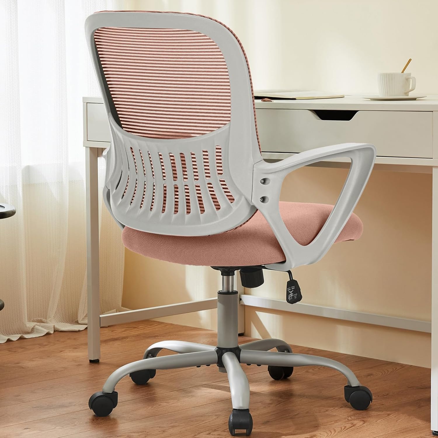 Sweetcrispy Office Computer Desk Chair, Ergonomic Mid-Back Mesh Rolling Work Swivel Task Chairs with Wheels, Comfortable Lumbar Support, Comfy Flip-up Arms for Home, Bedroom, Study, Student, Black