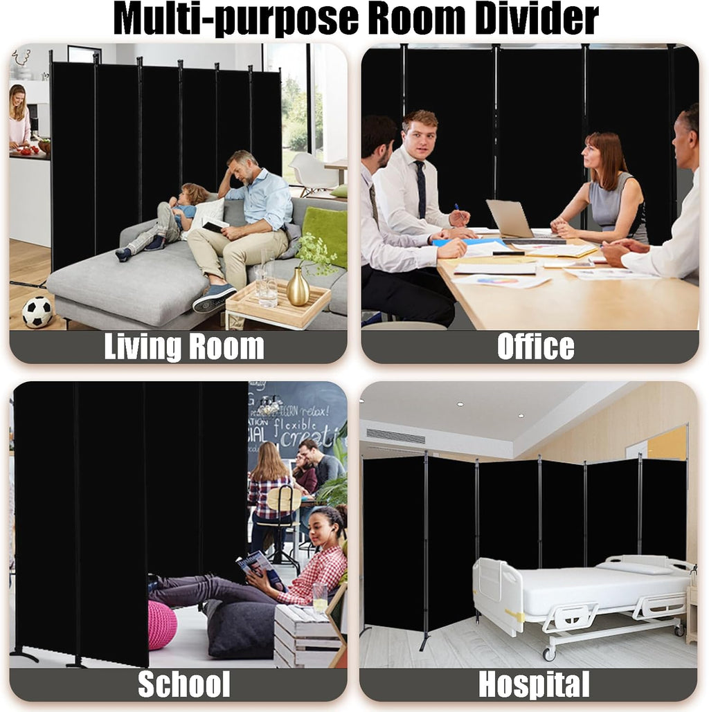 Room Divider-6 Panels Black Folding Privacy Screens, 6 ft Partition Room Dividers Wall for Separation, Home, Office, Classroom, Studio