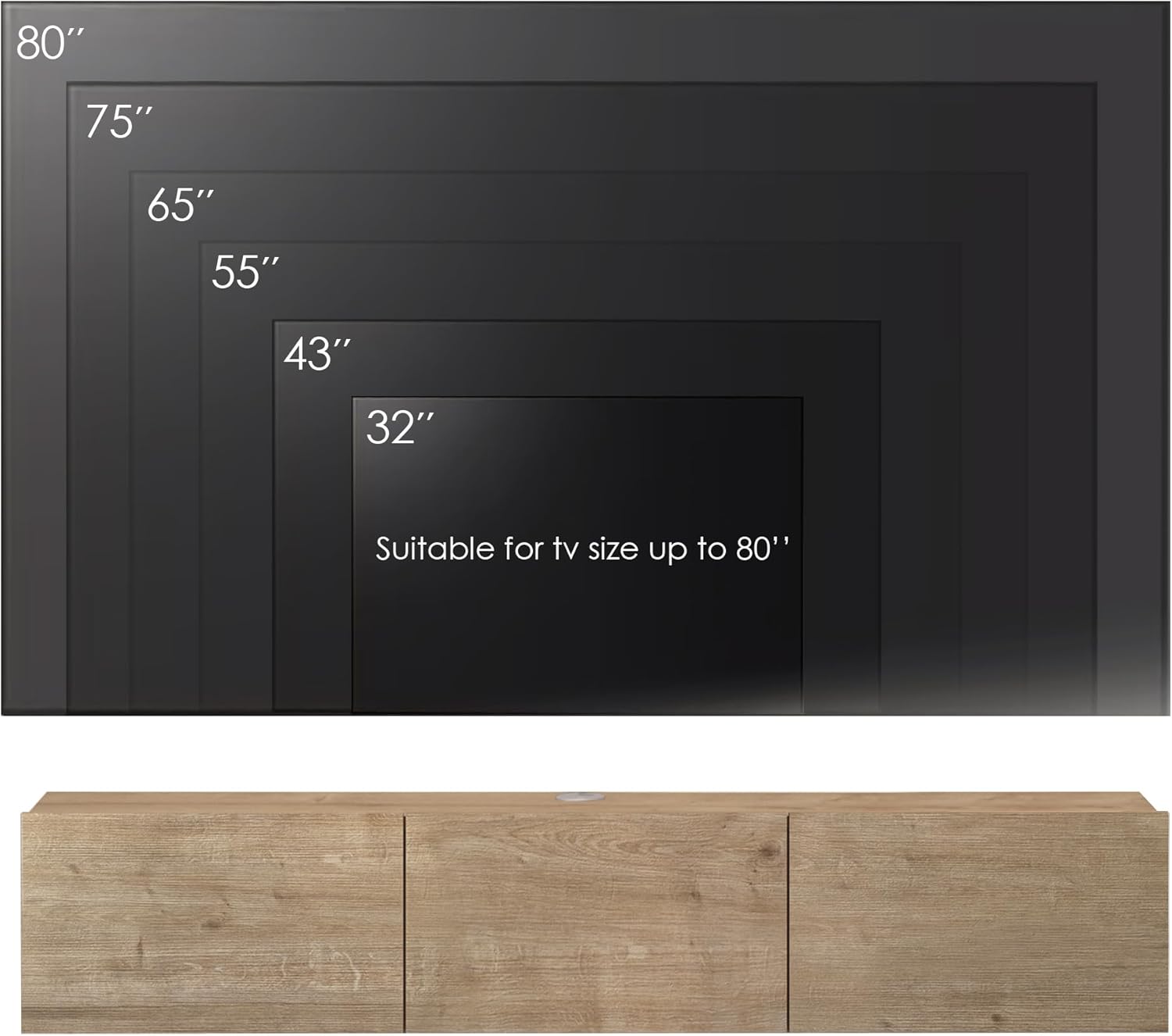 Atelier Mobili TV Stands for Living Room, TV Stand up to 75 inch TV, Floating TV Stand Wall Mounted, Floating Entertainment Center, Floating Shelf for Under TV, Oak Entertainment Center