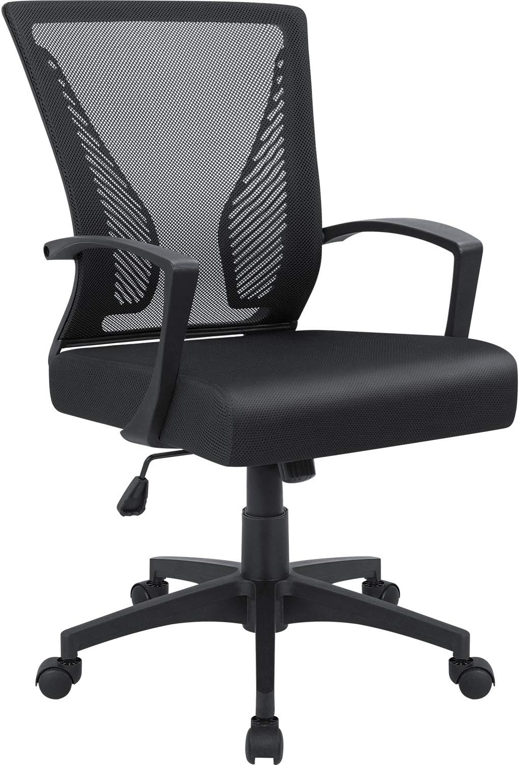 Furmax Office Chair Ergonomic Computer Desk Mesh Chair Mid Back Swivel Lumbar Support with Armrest (1, Black)