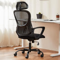 Sweetcrispy Office Computer Desk Chair, Ergonomic High-Back Mesh Rolling Work Chairs with Wheels and Adjustable Headrests, Comfortable Lumbar Support, Comfy Flip-up Arms for Home,Bedroom,Study, Black