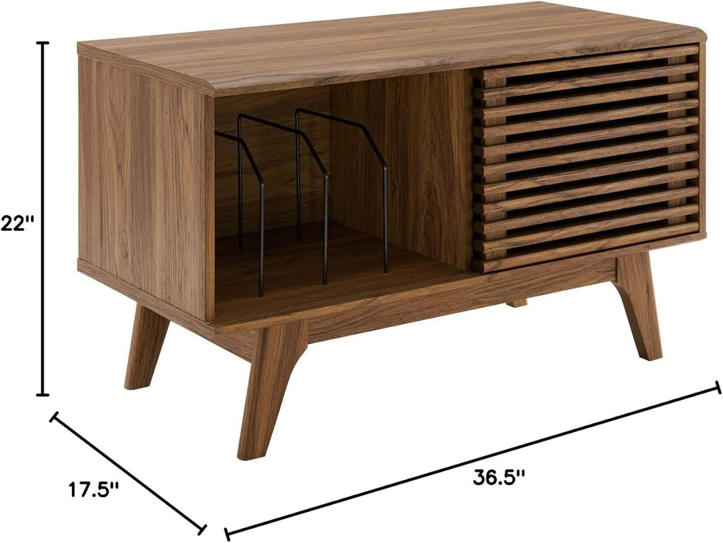 Modway Render Mid-Century Modern 37" Vinyl Record Display Stand in Walnut, 37 Inch