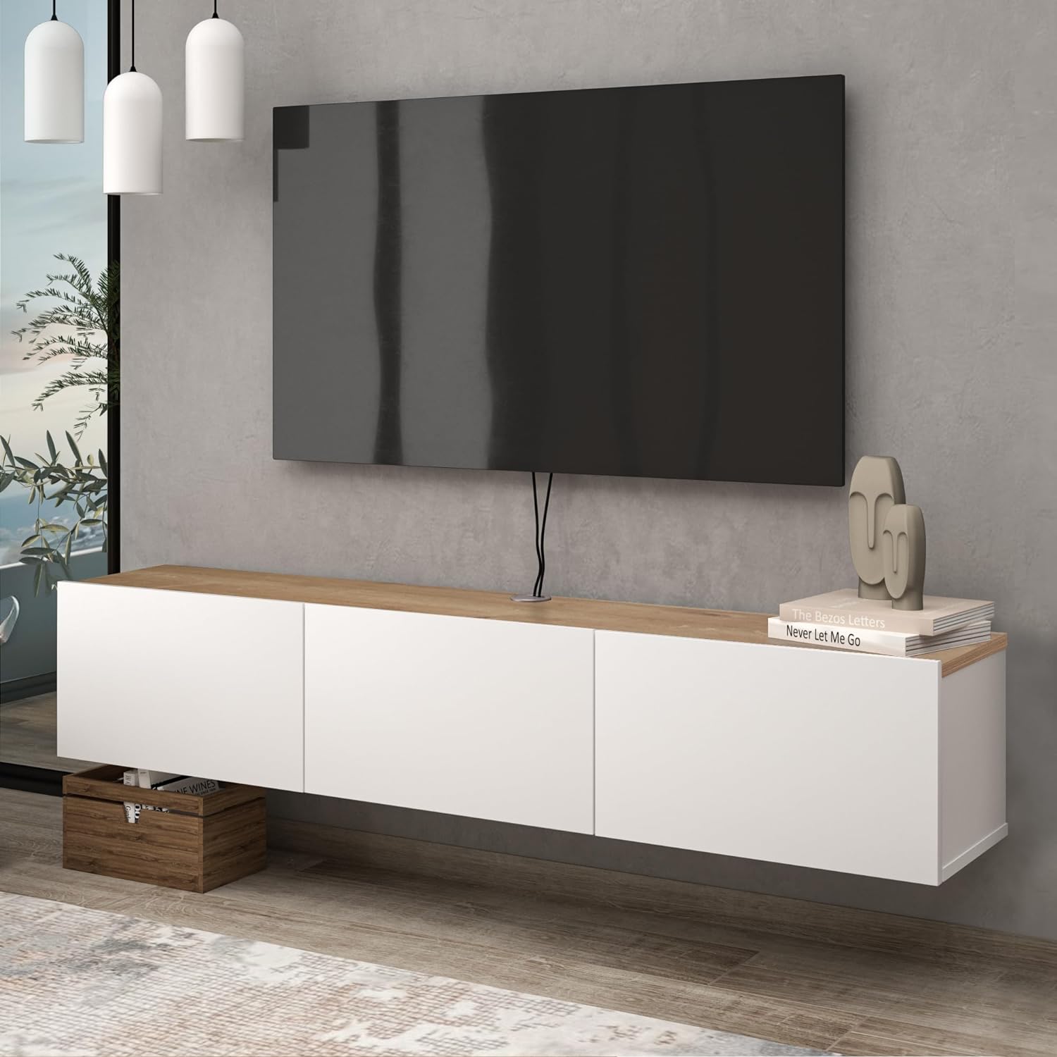Atelier Mobili TV Stands for Living Room, TV Stand up to 75 inch TV, Floating TV Stand Wall Mounted, Floating Entertainment Center, Floating Shelf for Under TV, Oak Entertainment Center