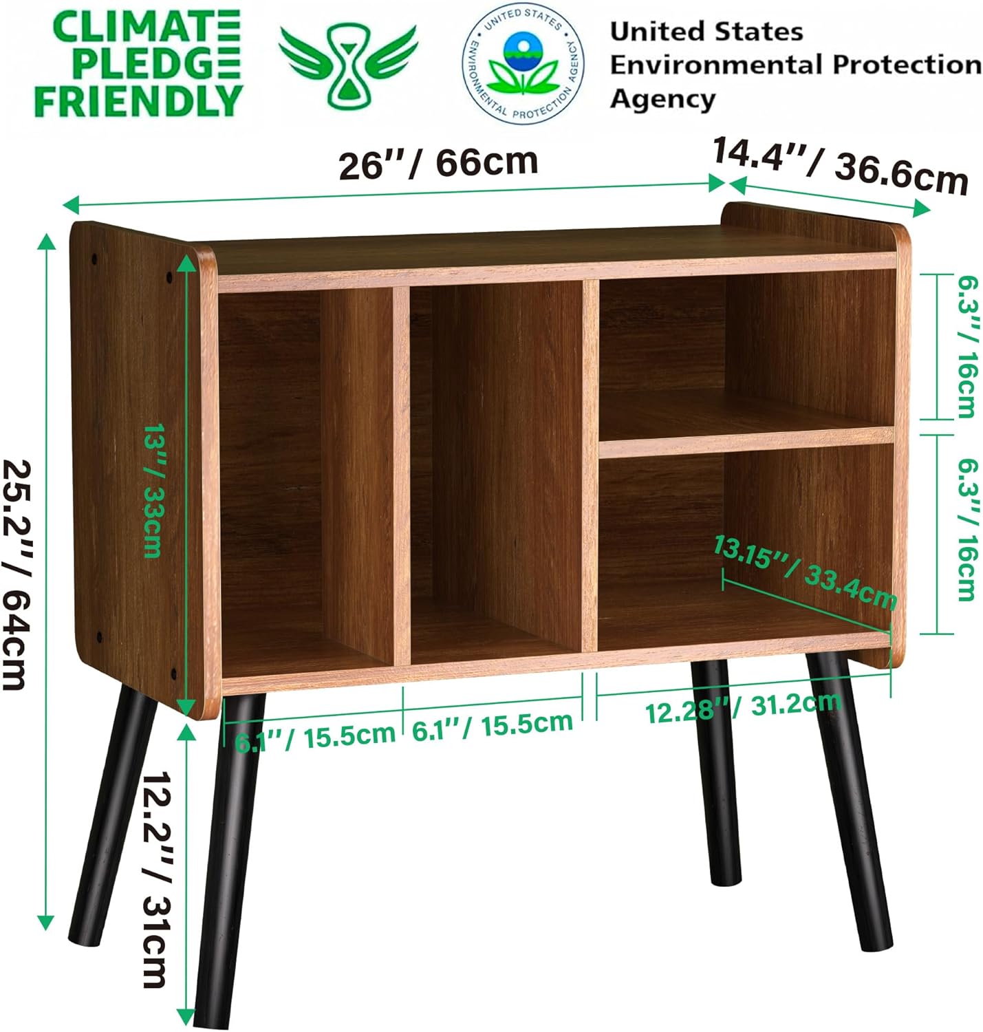 Record Player Table, Mid-Century Record Player Stand with Vinyl Storage Hold Up to 150+ Albums, Vinyl Record Cabinet with Adjustable Shelves, Wood Turntable Stand for Music Living Room (Oak)