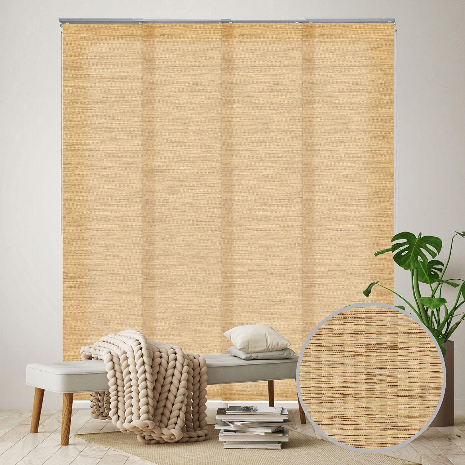 GoDear Design Adjustable Sliding Panel Track Blinds, Vertical Blinds, Room Dividers Walls, Closet Doors, Extendable Track from 45.8" to 86" W, Trimmable Panel Curtains Up to 96" H, Mica