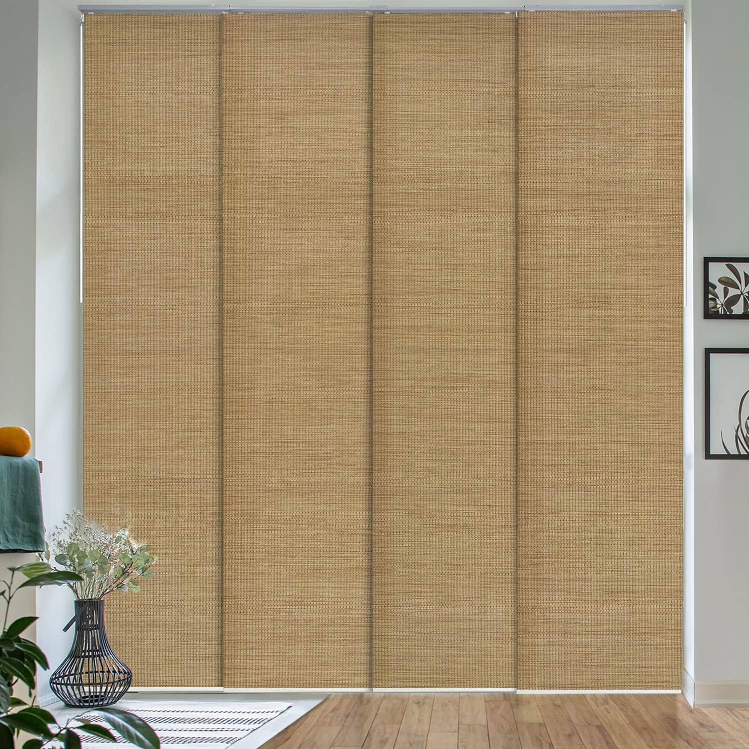 GoDear Design Adjustable Sliding Panel Track Blinds, Vertical Blinds, Room Dividers Walls, Closet Doors, Extendable Track from 45.8" to 86" W, Trimmable Panel Curtains Up to 96" H, Mica