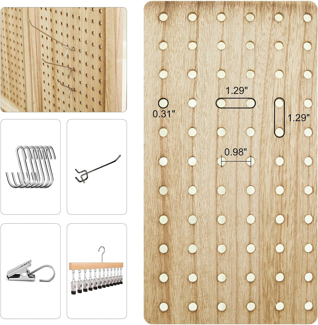 Pegboard Display, 5.6Ft Portable Freestanding Wall Organizer Wooden Room Divider Folding Privacy Screens for Craft Art Display Board (6panels, Natural)