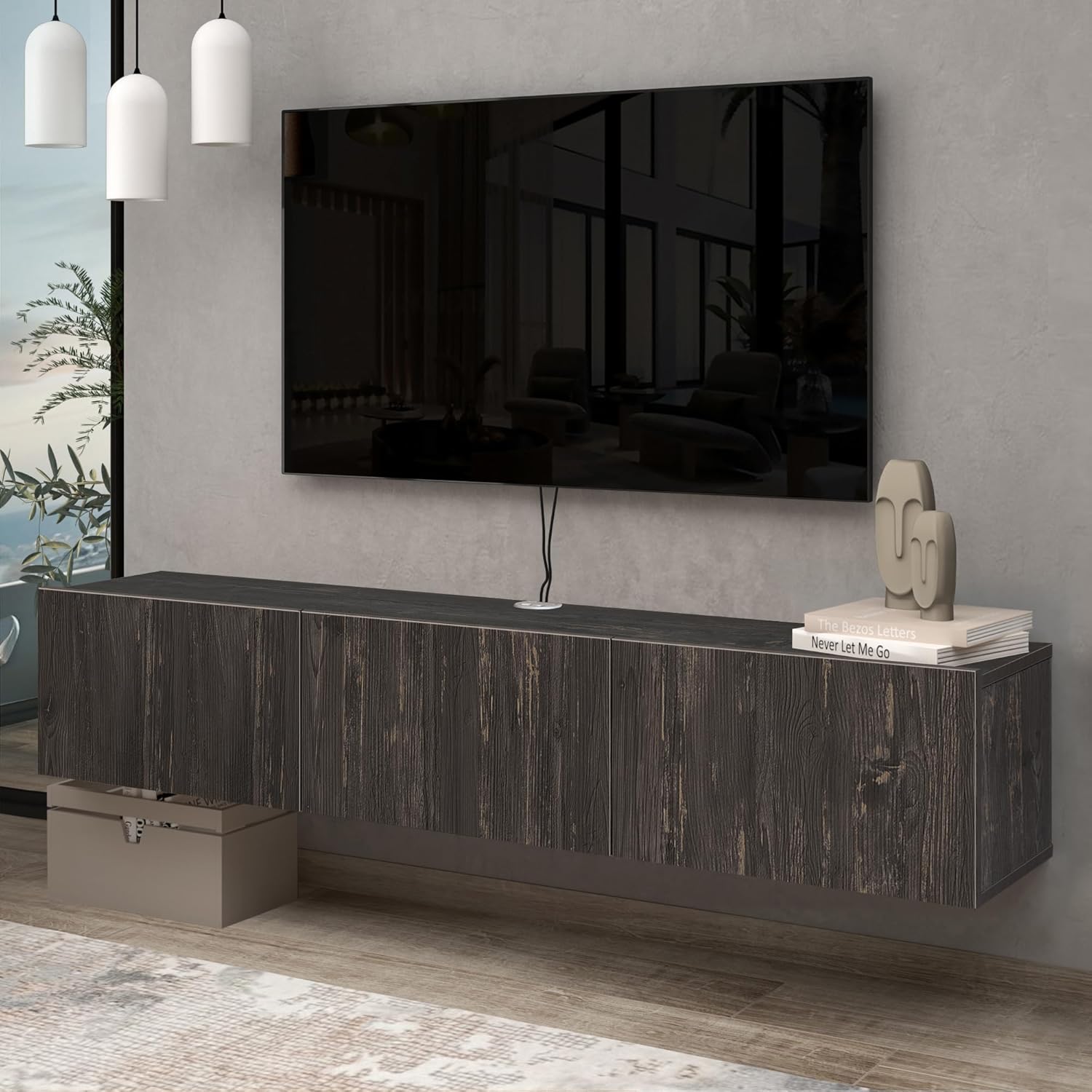 Atelier Mobili TV Stands for Living Room, TV Stand up to 75 inch TV, Floating TV Stand Wall Mounted, Floating Entertainment Center, Floating Shelf for Under TV, Oak Entertainment Center