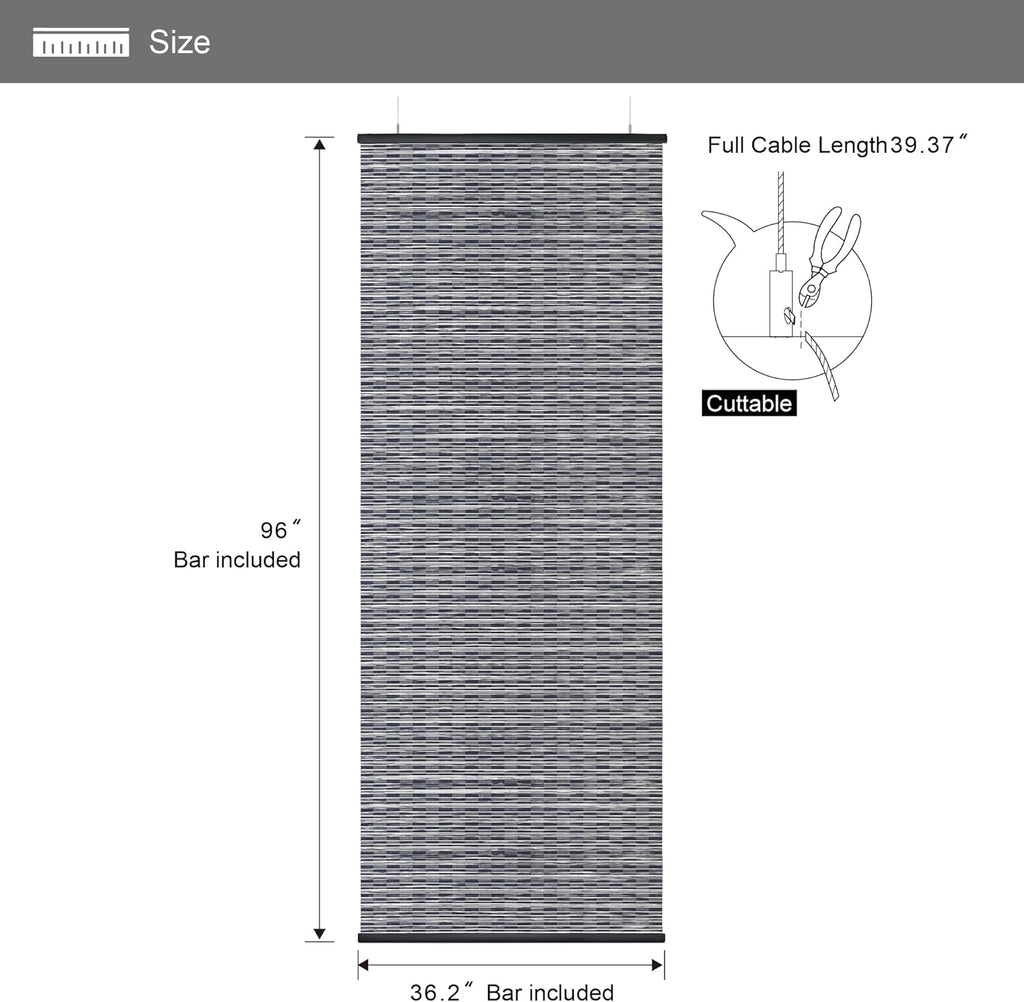 DECOLAB Hanging Room Panel, Privacy Sheer Separator Divider for Shared Room, Entryway, Workspace, Trimmable Length, Natural Woven, 36”W x 96”L, Set of 2, Azurite