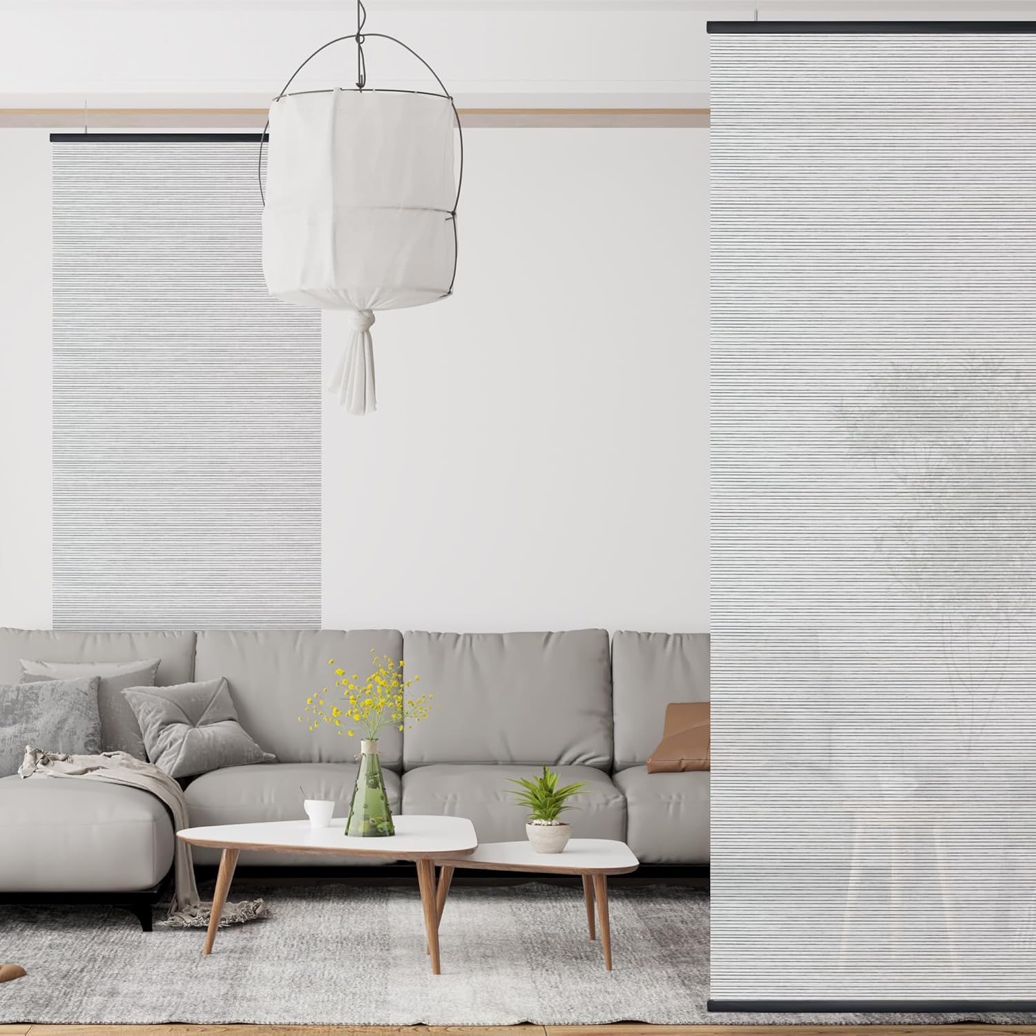 DECOLAB Hanging Room Panel, Privacy Sheer Separator Divider for Shared Room, Entryway, Workspace, Trimmable Length, Natural Woven, 36”W x 96”L, Set of 2, Azurite