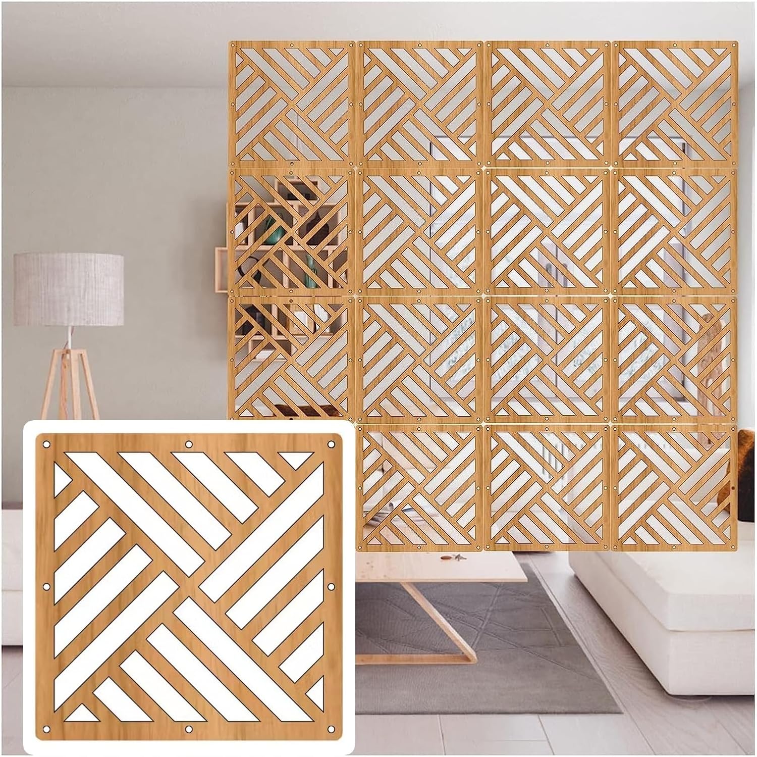 Hanging Room Dividers Panels from Ceiling, Wood Plastic Privacy Partitions Panel Screen, Simple Hanging Screen Home Decor Hollow Screen Adornment (Color : Natural, Size : 12Pcs)