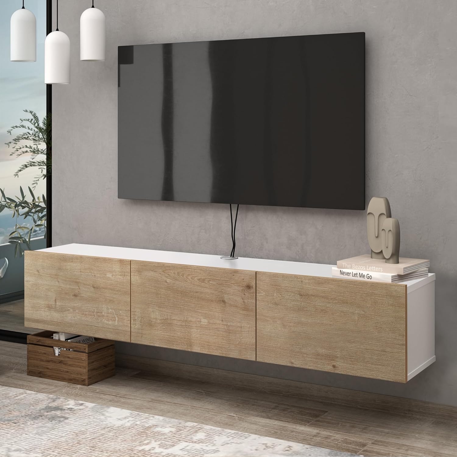 Atelier Mobili TV Stands for Living Room, TV Stand up to 75 inch TV, Floating TV Stand Wall Mounted, Floating Entertainment Center, Floating Shelf for Under TV, Oak Entertainment Center