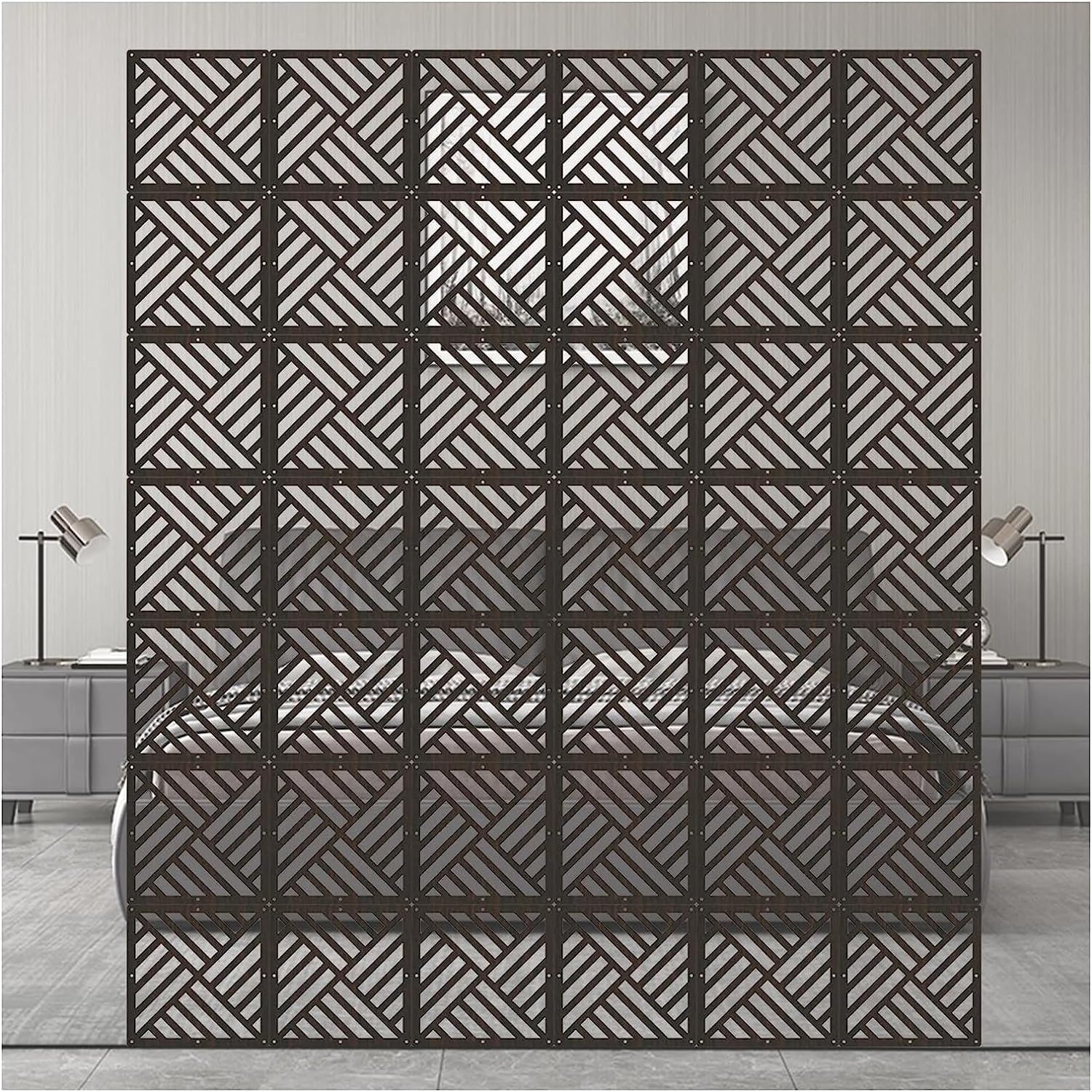 Hanging Room Dividers Panels from Ceiling, Wood Plastic Privacy Partitions Panel Screen, Simple Hanging Screen Home Decor Hollow Screen Adornment (Color : Natural, Size : 12Pcs)