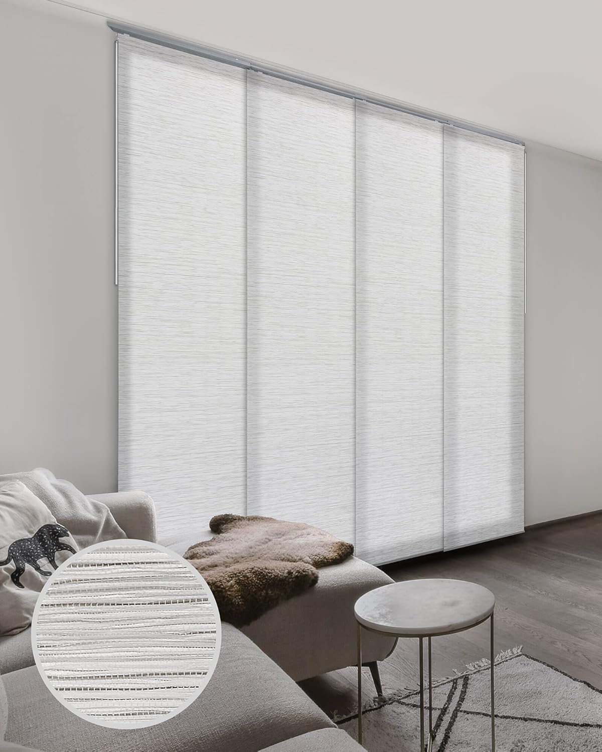 GoDear Design Adjustable Sliding Panel Track Blinds, Vertical Blinds, Room Dividers Walls, Closet Doors, Extendable Track from 45.8" to 86" W, Trimmable Panel Curtains Up to 96" H, Mica