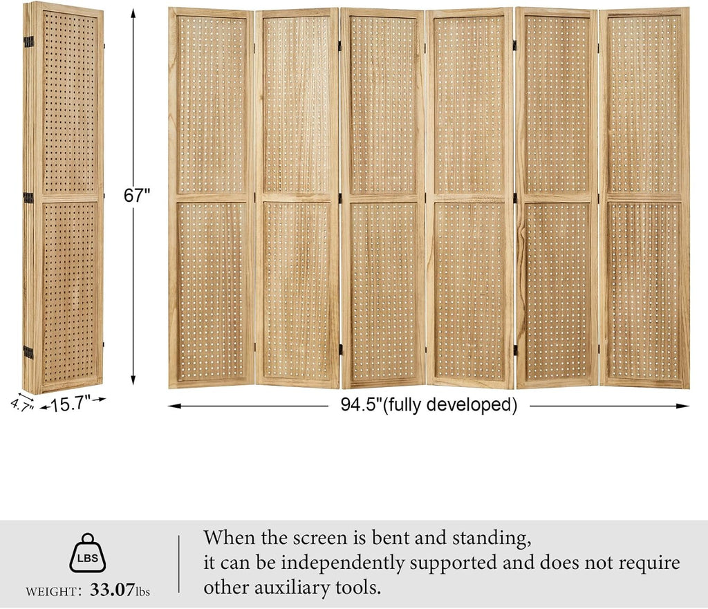 Pegboard Display, 5.6Ft Portable Freestanding Wall Organizer Wooden Room Divider Folding Privacy Screens for Craft Art Display Board (6panels, Natural)