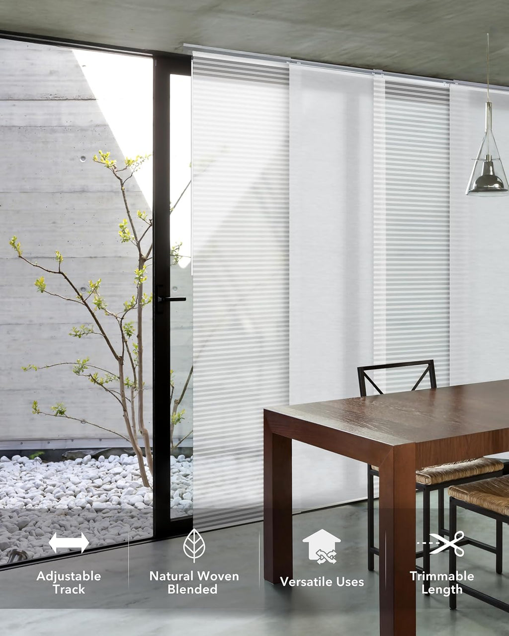 GoDear Design Adjustable Sliding Panel Hanging Room Dividers, Vertical Blind for Windows Doors, Extendable Track from 45.8" to 86" W, Trimmable Panel Curtains Up to 96", Semi-Sheer, Eclipse