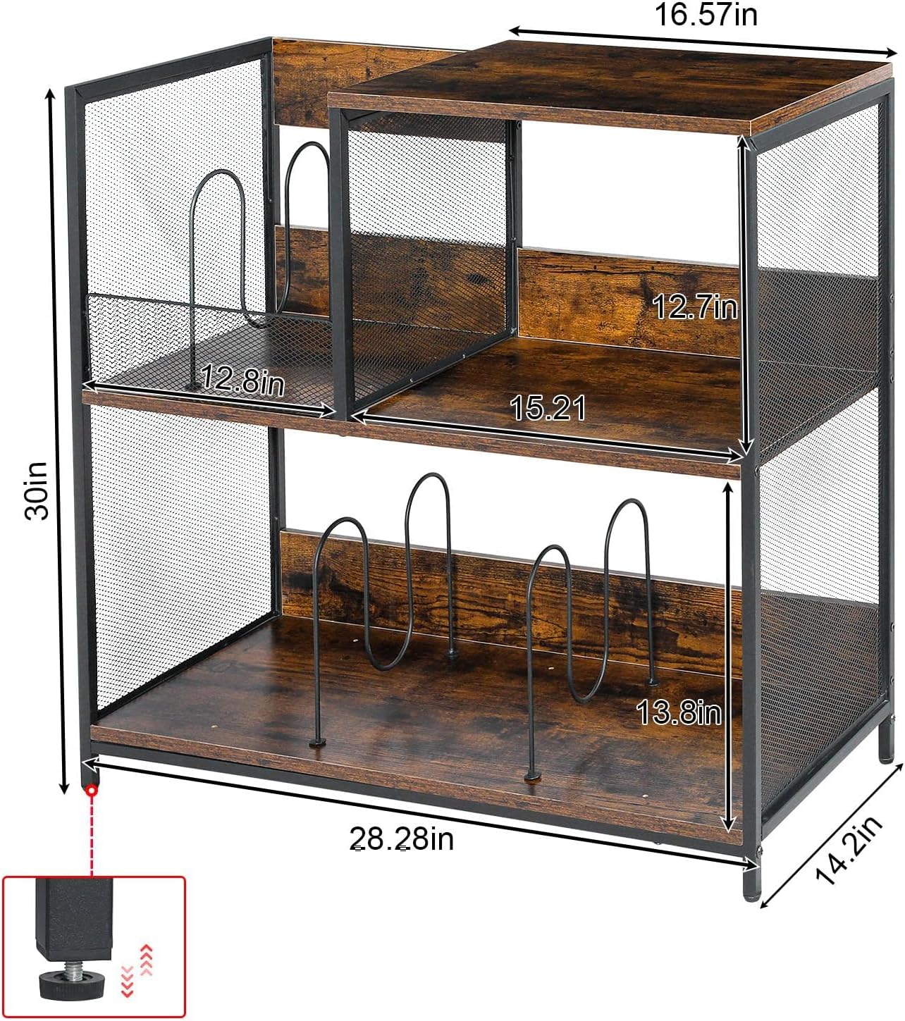 3 Tier Record Player Stand Holds Up to 300 Albums with 4 Adjustable Divider for Turntable Stand, Large Vintage Record Player Table with Vinyl Record Holder Cabinet-Patent Pending