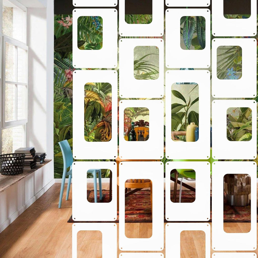 ANMINY 48 PCS Hanging Room Divider Decorative Thick Wall Privacy Screen Panels Set Modern Geometric Pattern Hollow Out Design for Bedroom Living Dining Room Kitchen Office Restaurant Decor - White
