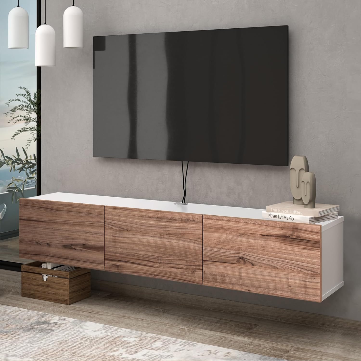 Atelier Mobili TV Stands for Living Room, TV Stand up to 75 inch TV, Floating TV Stand Wall Mounted, Floating Entertainment Center, Floating Shelf for Under TV, Oak Entertainment Center