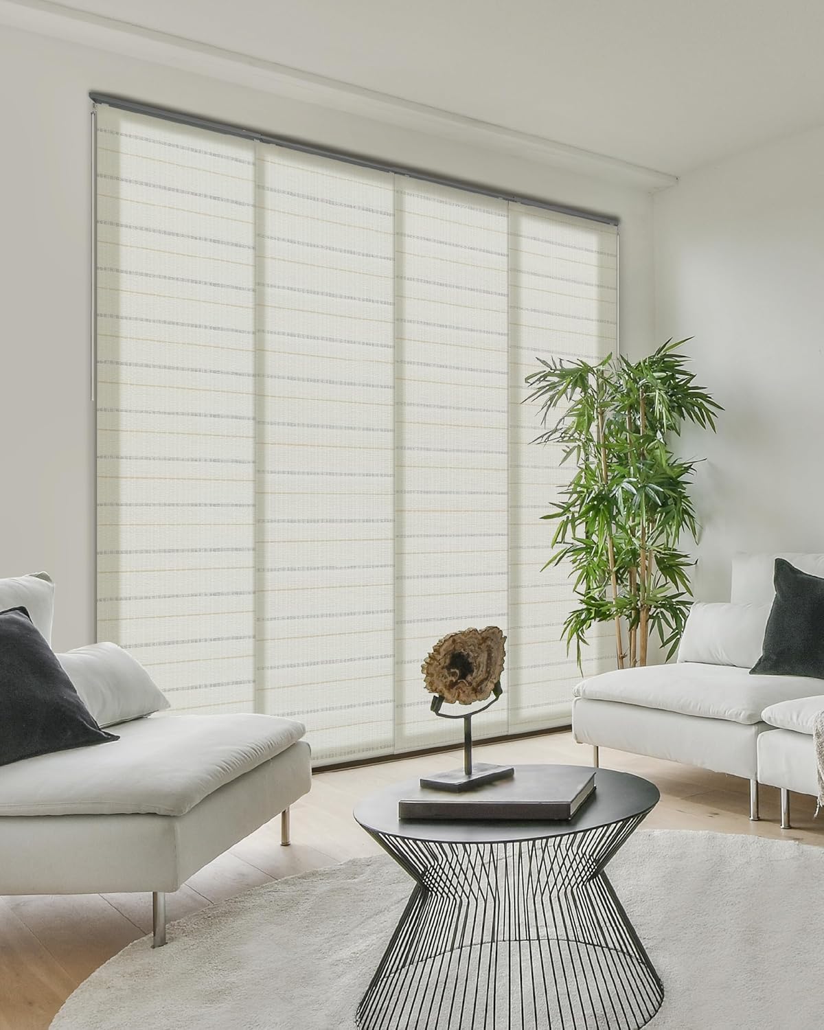 GoDear Design Adjustable Sliding Panel Track Blinds, Vertical Blinds, Room Dividers Walls, Closet Doors, Extendable Track from 45.8" to 86" W, Trimmable Panel Curtains Up to 96" H, Mica