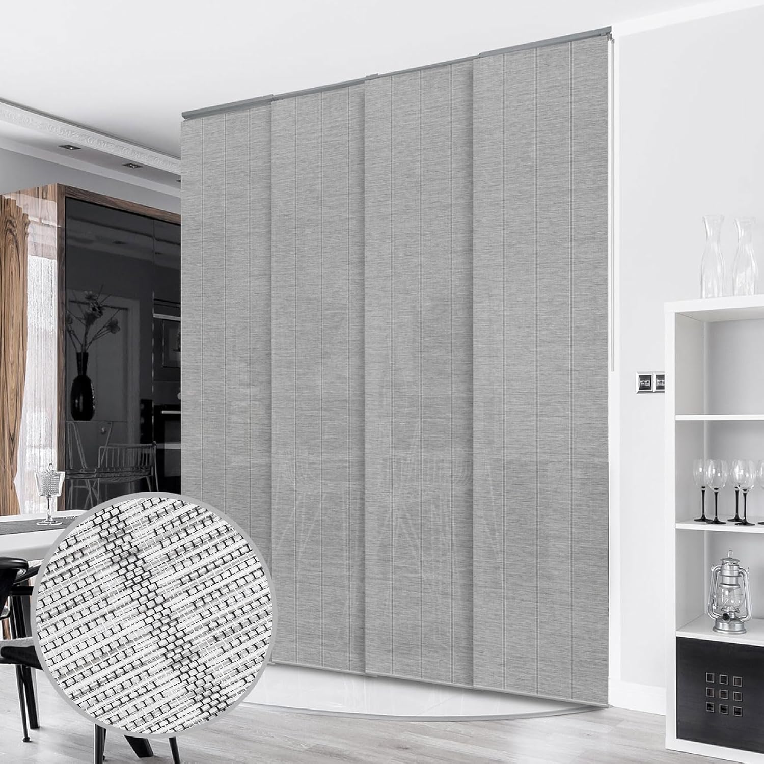 GoDear Design Adjustable Sliding Panel Hanging Room Dividers 45.8"- 86" W x 96" H, Extendable Vertical Blinds for Sliding Glass Doors, Closet Door Blinds Trimmable Fabric Panel Curtain Shades, Airo