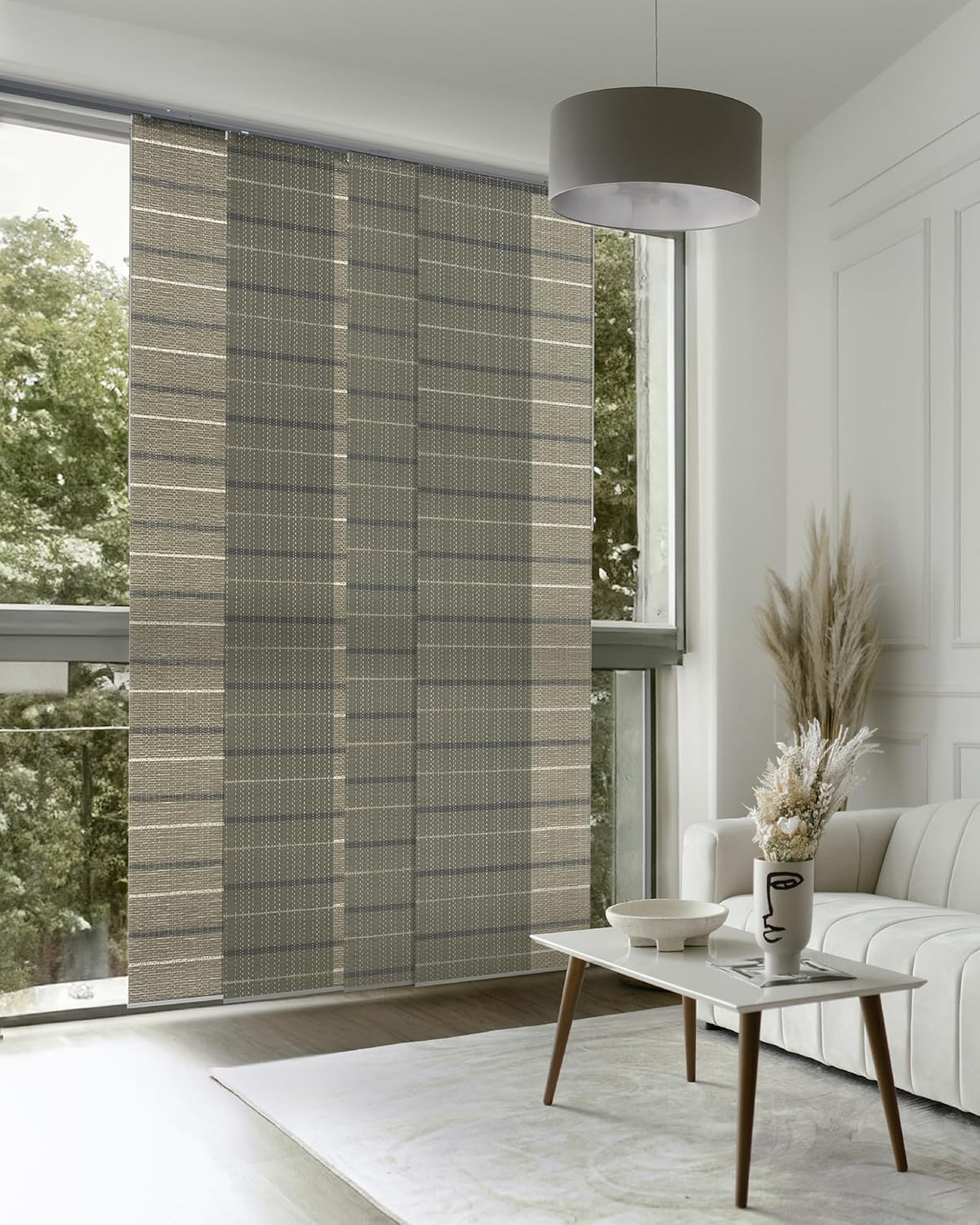 GoDear Design Adjustable Sliding Panel Track Blinds, Vertical Blinds, Room Dividers Walls, Closet Doors, Extendable Track from 45.8" to 86" W, Trimmable Panel Curtains Up to 96" H, Mica