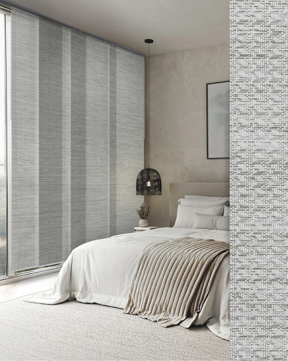 GoDear Design Adjustable Sliding Panel Track Blinds, Vertical Blinds, Room Dividers Walls, Closet Doors, Extendable Track from 45.8" to 86" W, Trimmable Panel Curtains Up to 96" H, Mica